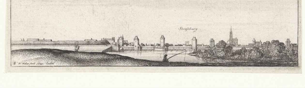 Paesaggio fluviale con vista su Strasburgo da Wenceslaus Hollar