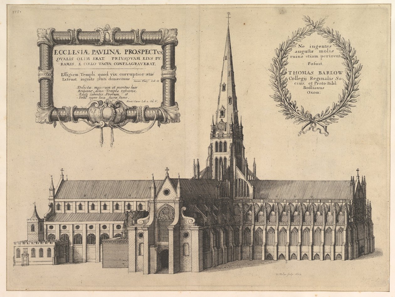 San Paolo dal sud che mostra la guglia, Ecclesiae Paulinae Prospectus da Wenceslaus Hollar