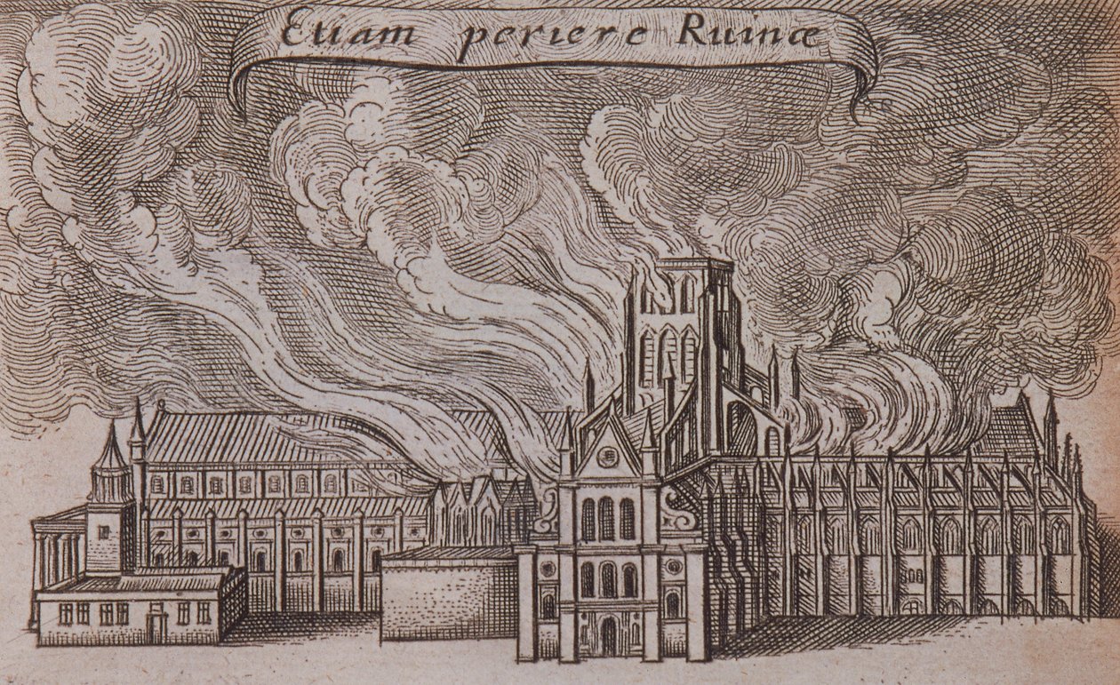 La vecchia Cattedrale di San Paolo, Londra, in fiamme, 1666 da Wenceslaus Hollar