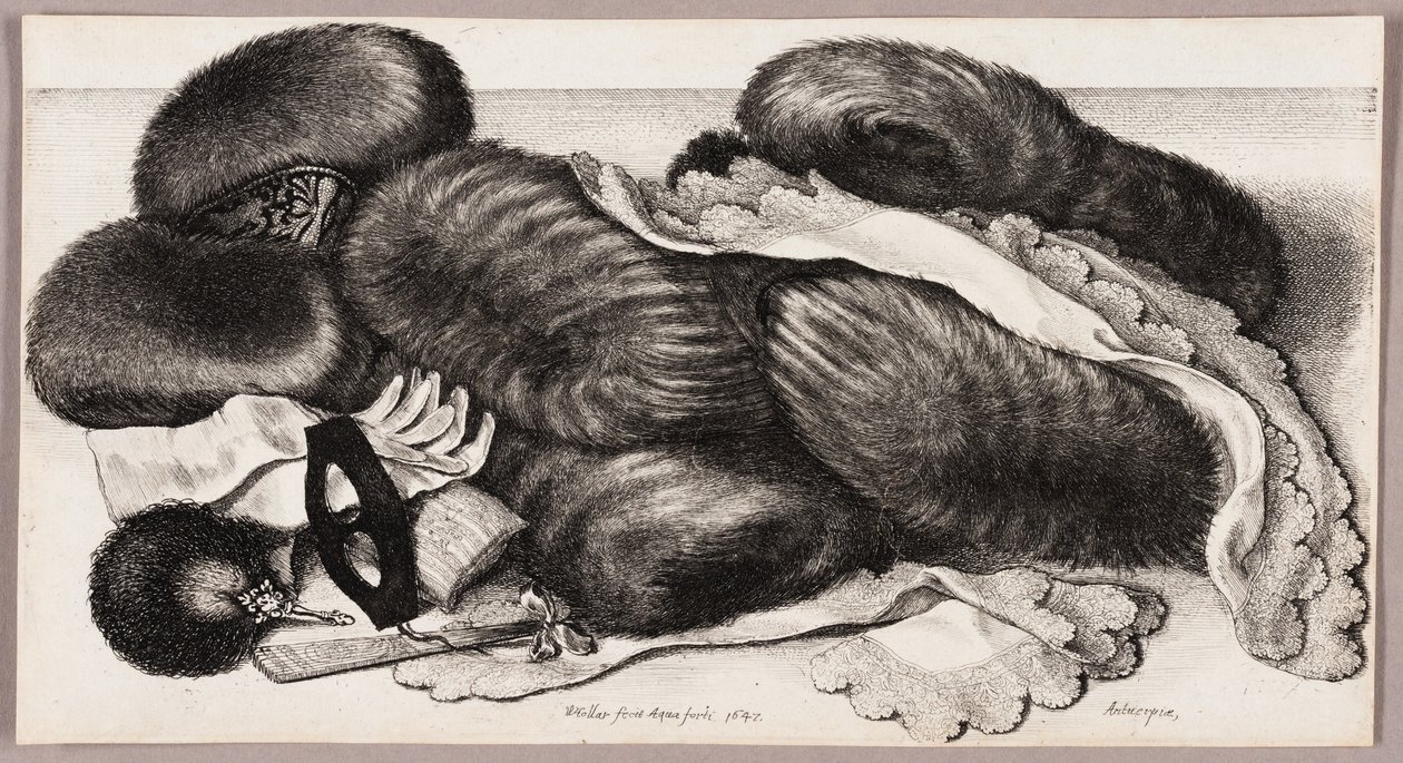 Natura morta con un gruppo di manicotti, un paio di guanti e due fazzoletti da Wenceslaus Hollar