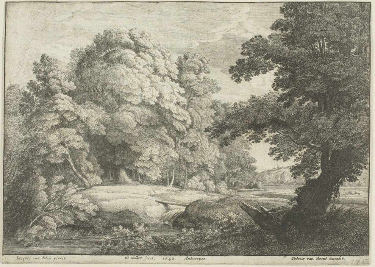 Il ponte sulla cascata da Wenceslaus Hollar