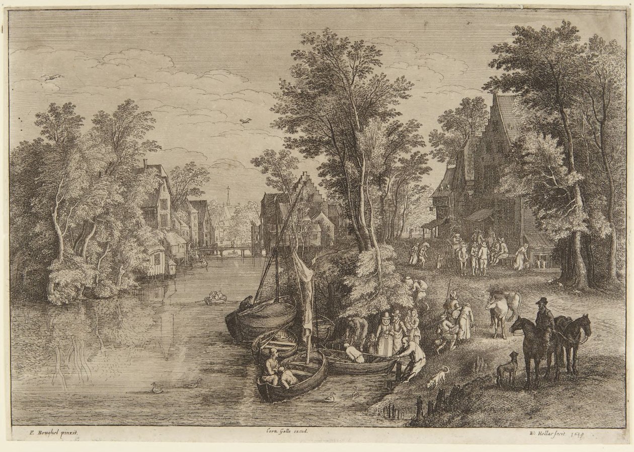 Il traghetto nel villaggio da Wenceslaus Hollar