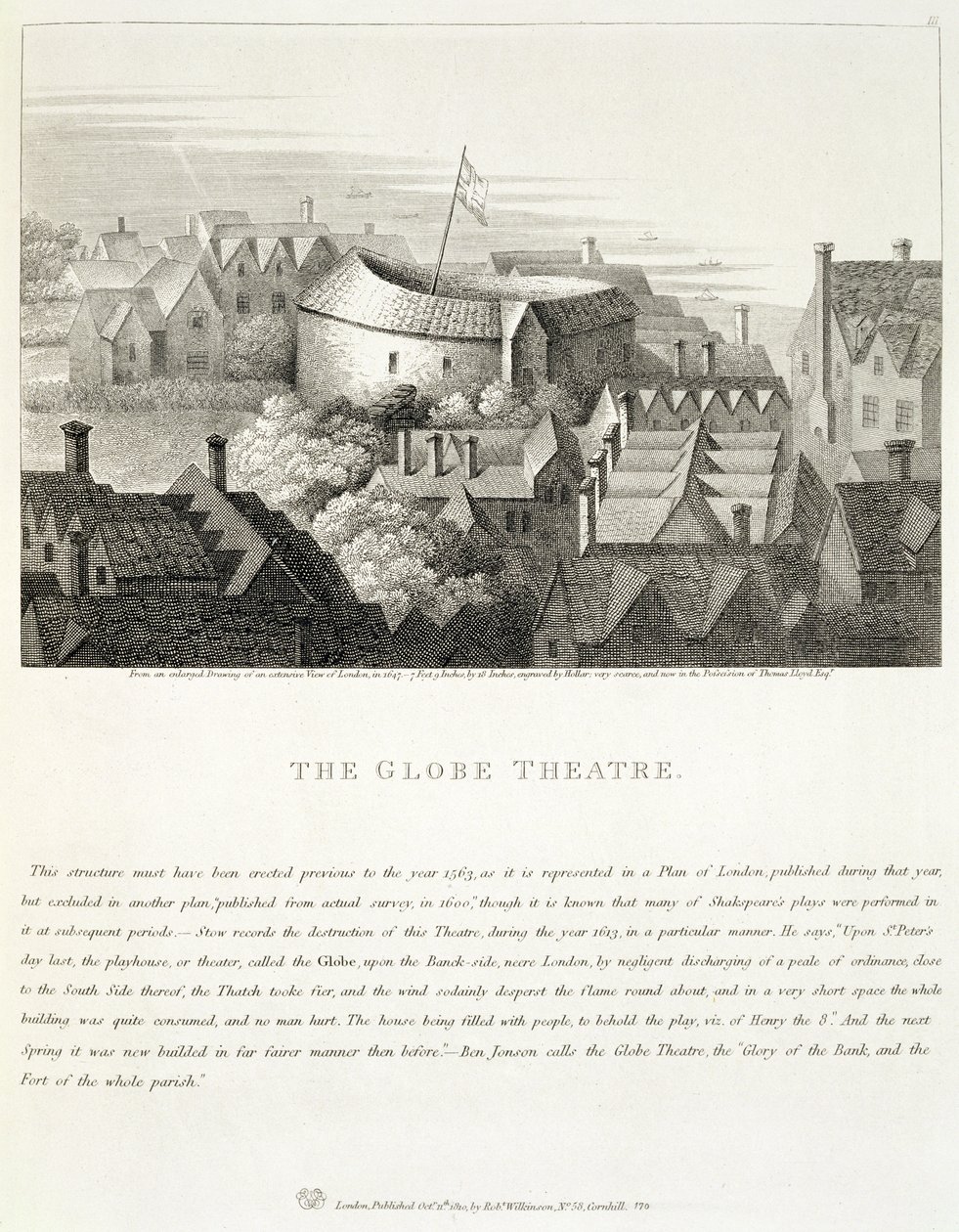 Il Globe Theatre, c.1647, pubblicato da Robert Wilkinson, Londra, 1810 da Wenceslaus Hollar