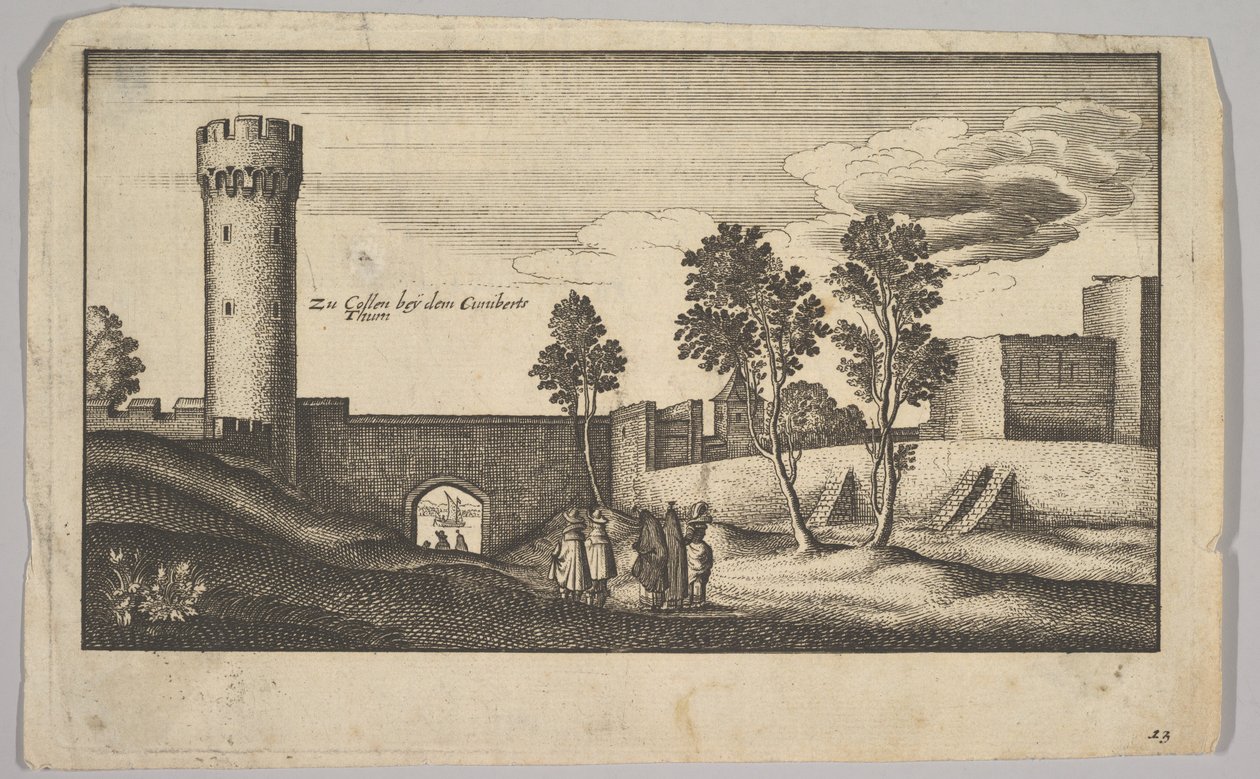 La torre di Kunibert vicino a Colonia, copia, 1625-77 da Wenceslaus Hollar