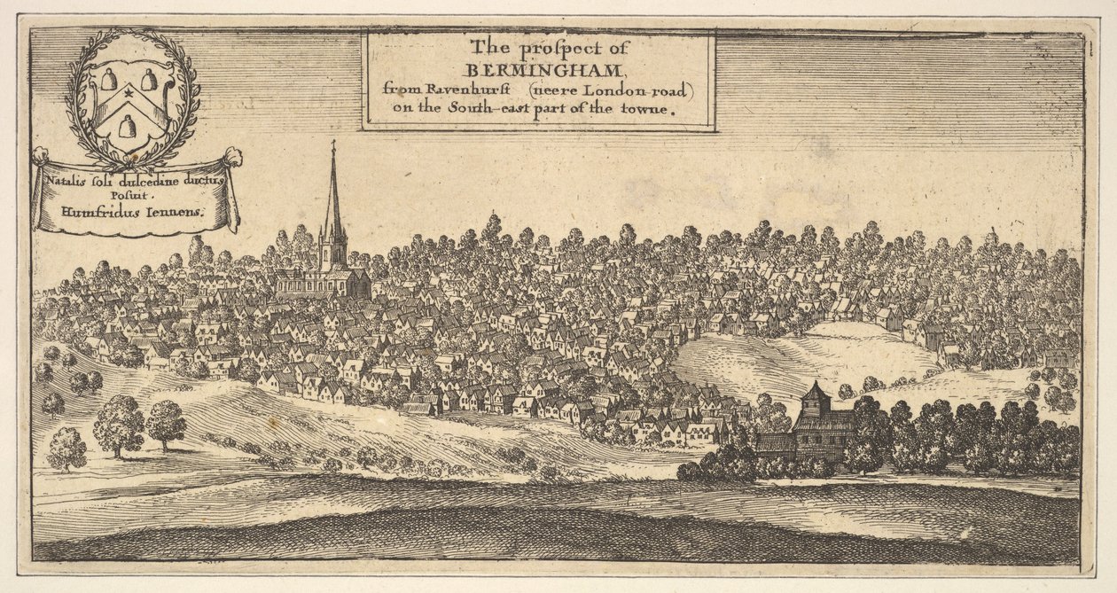 Veduta di Bermingham, da Ravenshurst vicino alla strada di Londra a sud-est da Wenceslaus Hollar