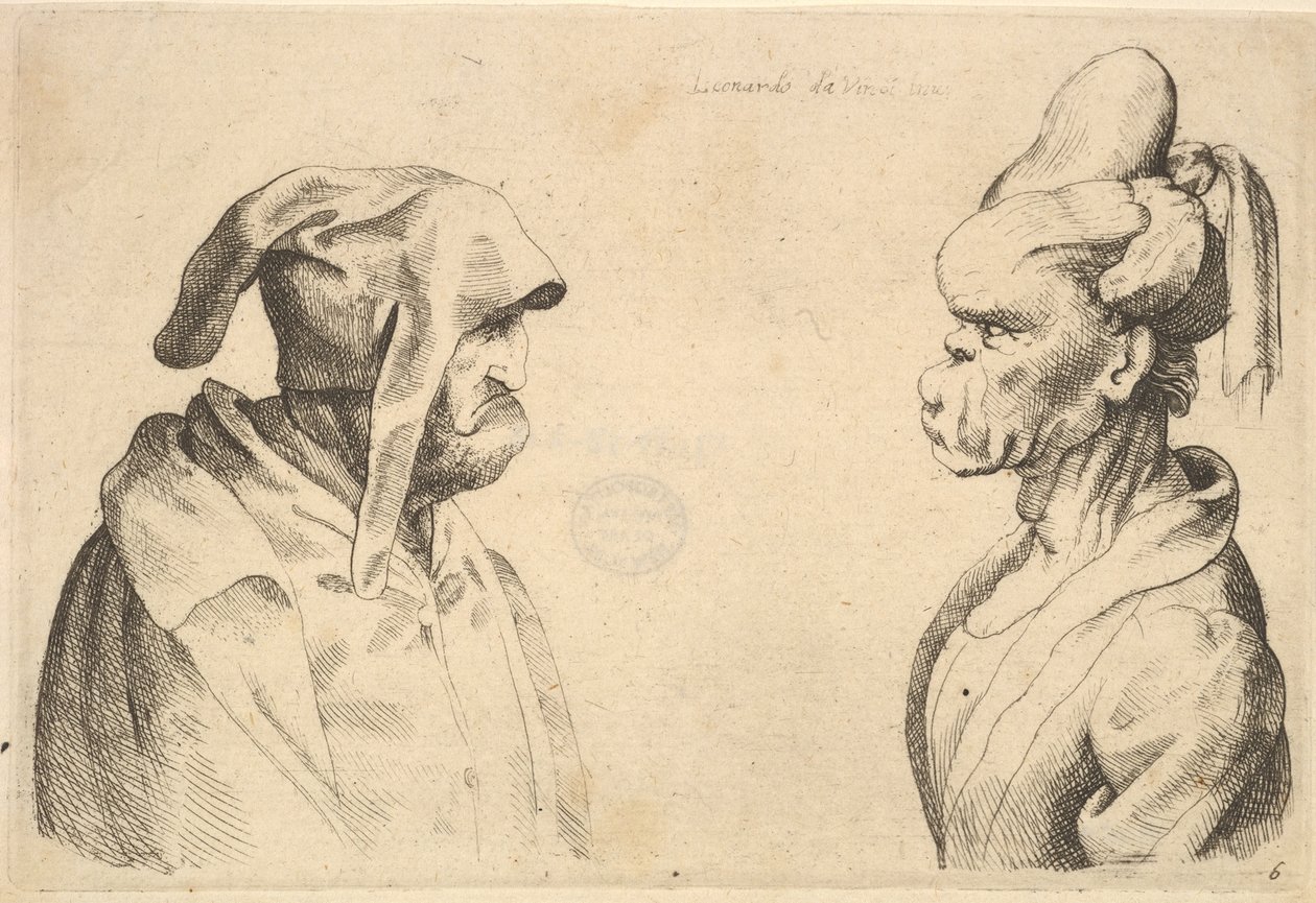 Due teste deformate che si guardano da Wenceslaus Hollar
