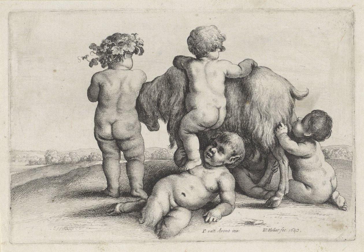 Quattro ragazzi, un satiro e una capra da Wenceslaus Hollar