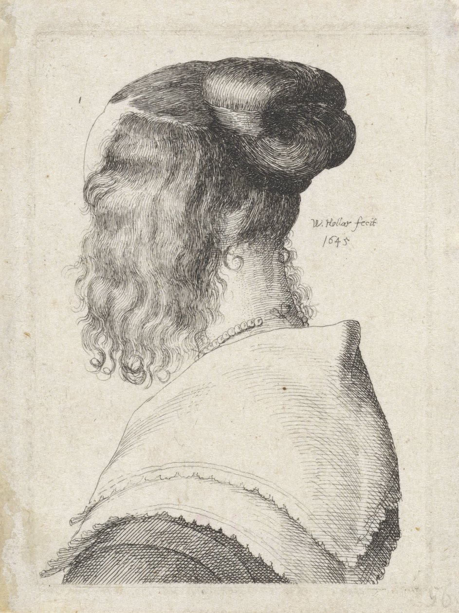 Donna con capelli raccolti, vista di schiena da Wenceslaus Hollar