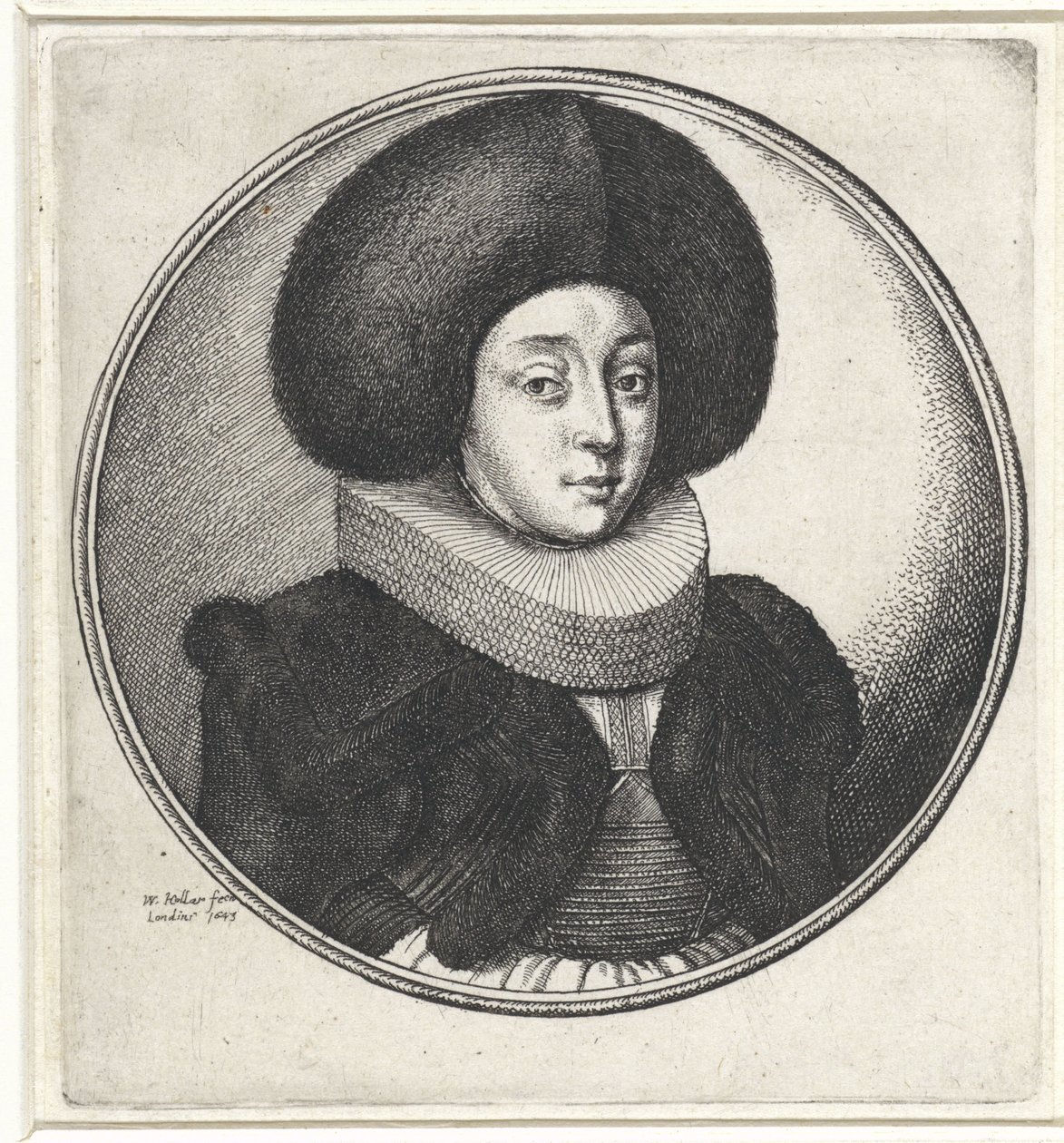 Donna con colletto pieghettato e grande cappello di pelliccia da Wenceslaus Hollar