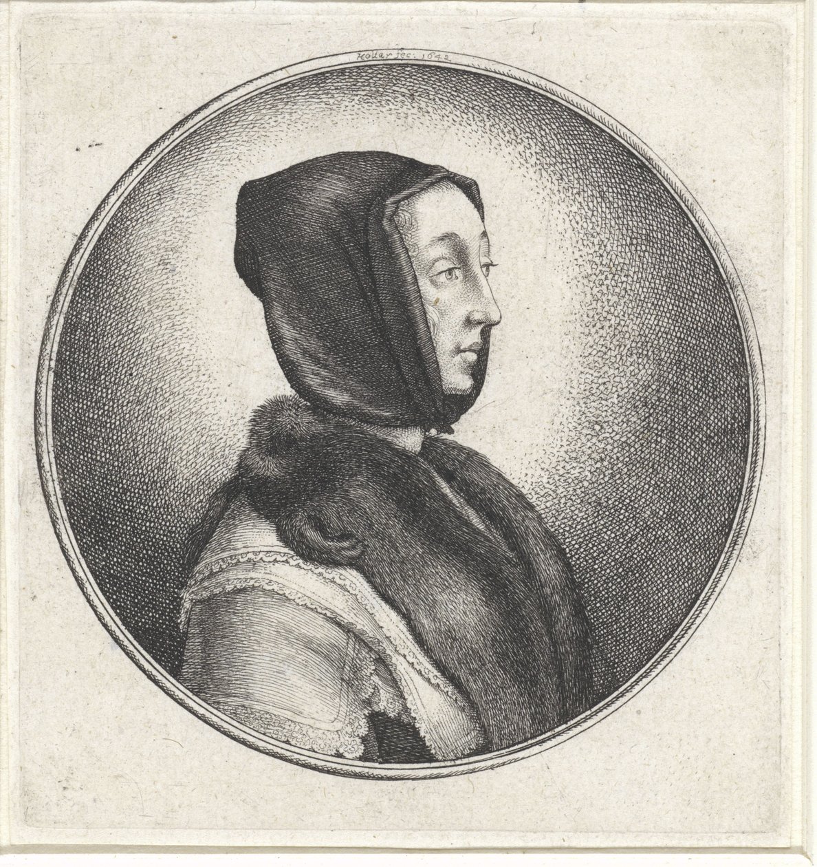 Donna con scialle nero e stola di pelliccia da Wenceslaus Hollar