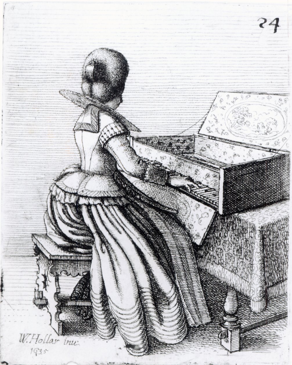 Donna che suona una tastiera, 1635 da Wenceslaus Hollar