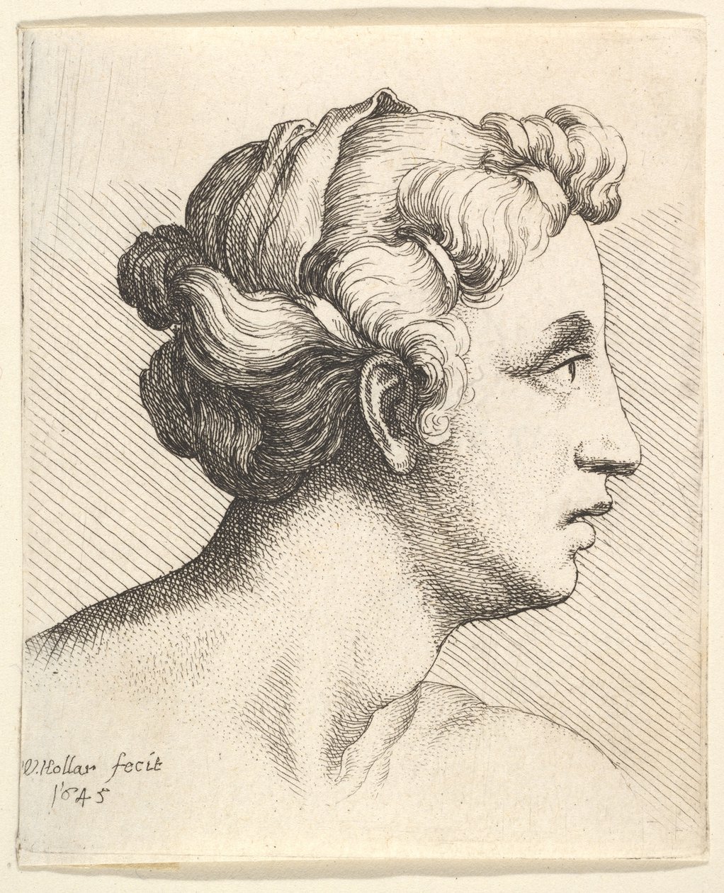 Donna con una ciocca di capelli legata in profilo a destra da Wenceslaus Hollar
