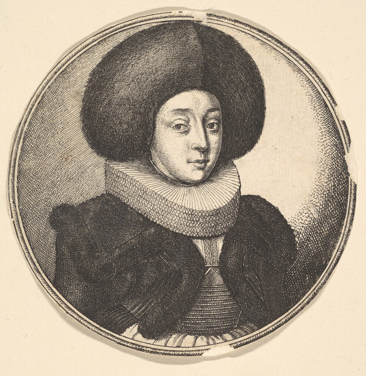 Donna con grande cappello di pelliccia circolare e colletto di pizzo da Wenceslaus Hollar