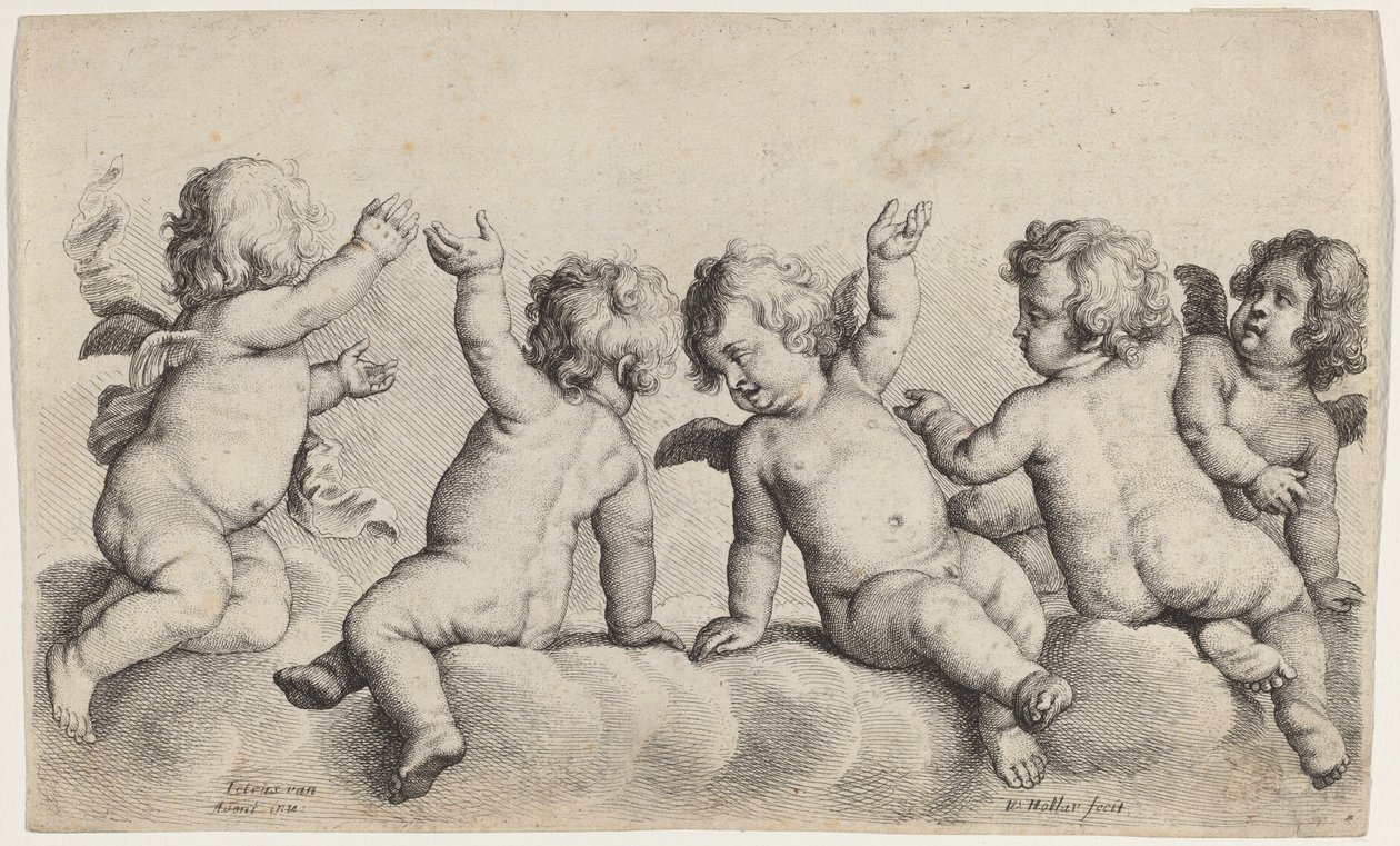 Tre Cherubini e Due Ragazzi sulle Nuvole da Wenceslaus Hollar, after Peeter van Avont