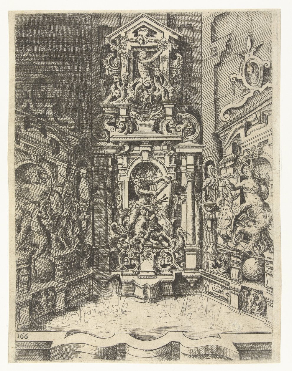 Grande fontana, incastonata tra tre muri da Wendel Dietterlin (I)
