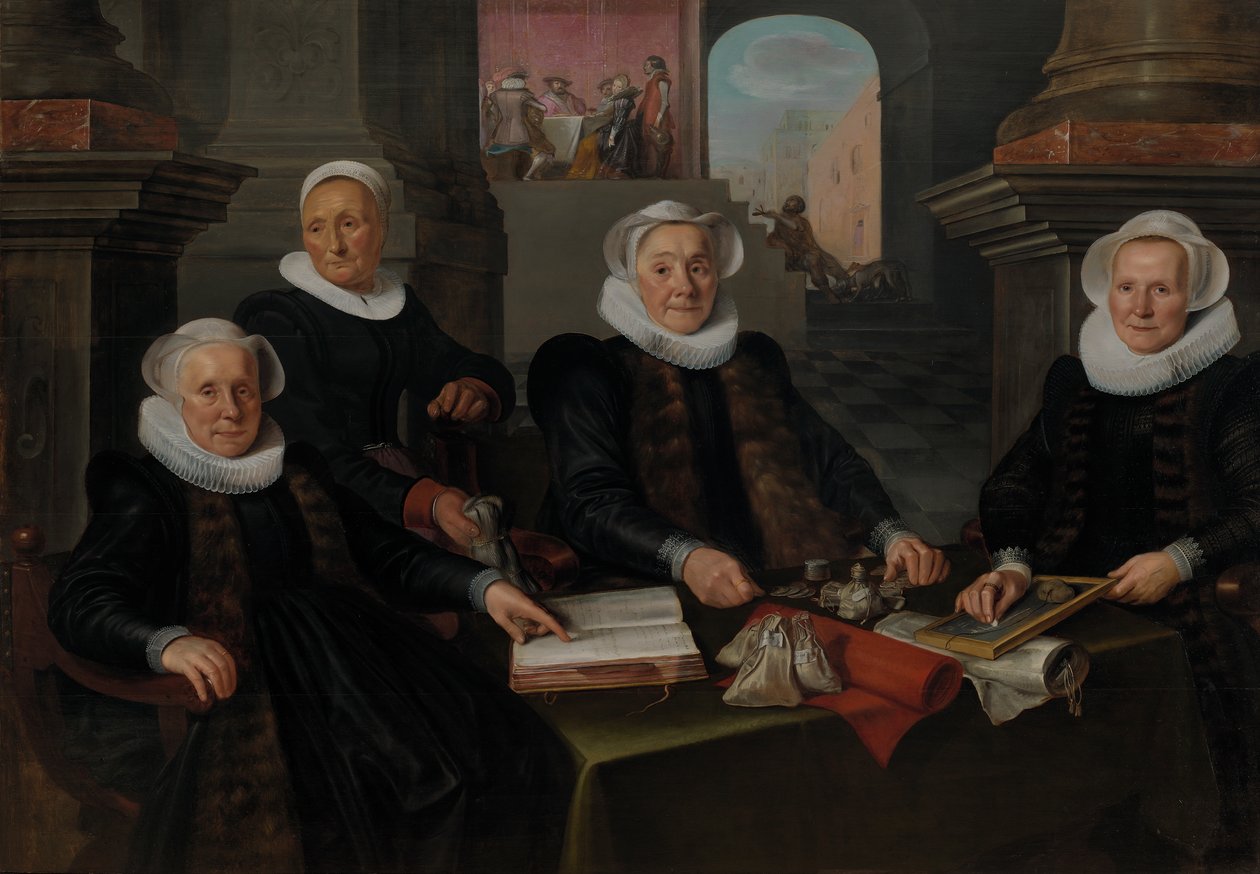 Tre reggenti e la madre interna della casa dei lebbrosi ad Amsterdam da Werner van den Valckert