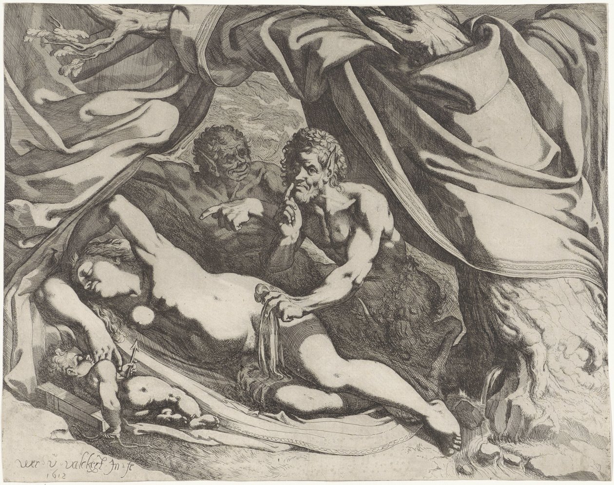 Venere dormiente spiata da satiri da Werner van den Valckert