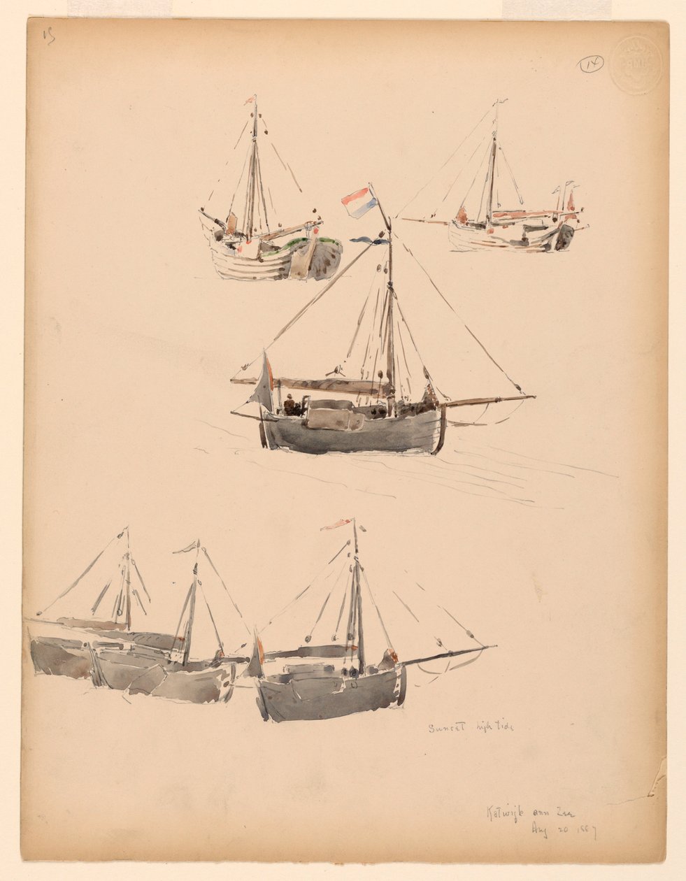 Disegno, chiatte olandesi, 20 agosto 1887 da Whitney Warren Jr.