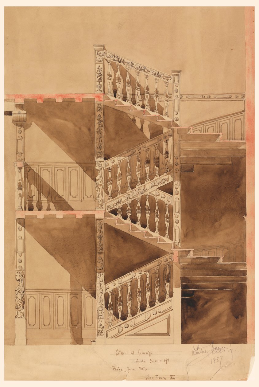 Disegno, Scala di Cluny, Parigi, 1887 da Whitney Warren Jr.