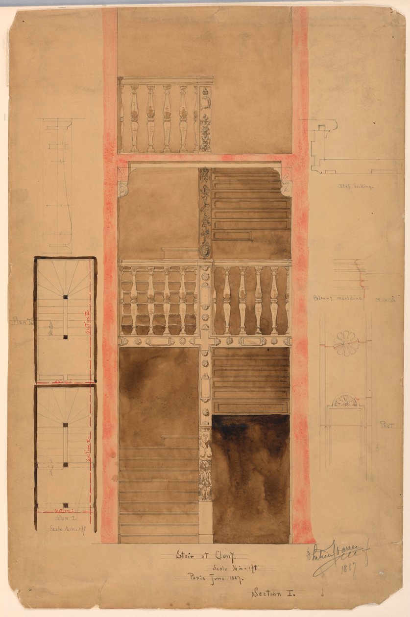 Disegno, Scala di Cluny, Parigi, 1887 da Whitney Warren Jr.