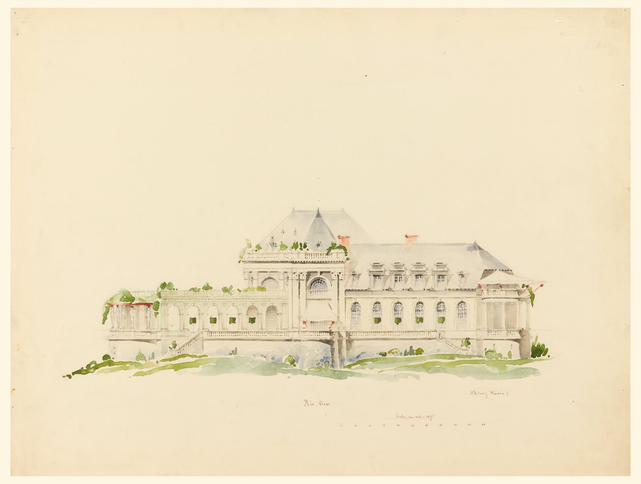 Elevazione verso i campi da polo, Clubhouse, Newport, Rhode Island e Golf Club da Whitney Warren Jr.