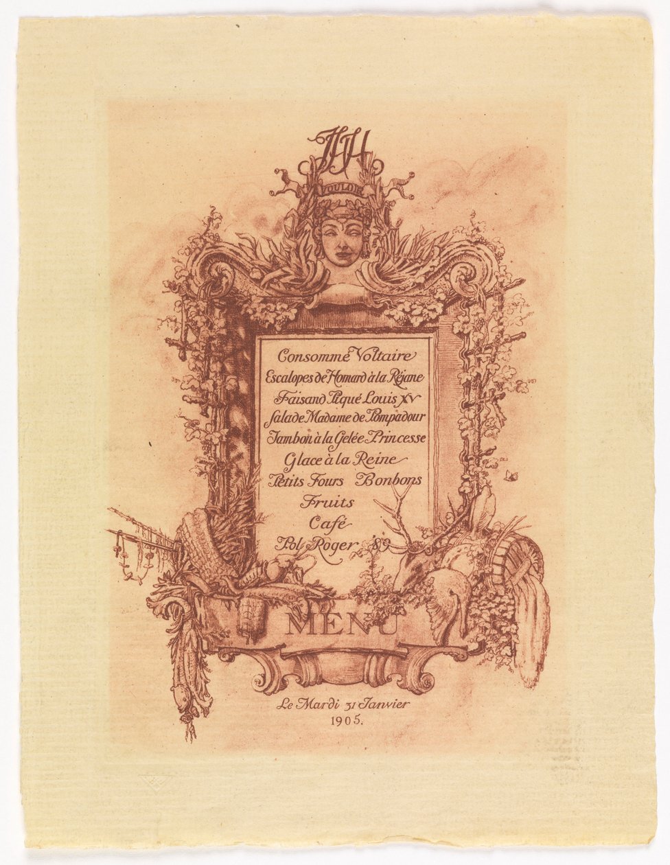 Menu per il ballo dato da James Hazen Hyde, 31 gennaio 1905 da Whitney Warren Jr.