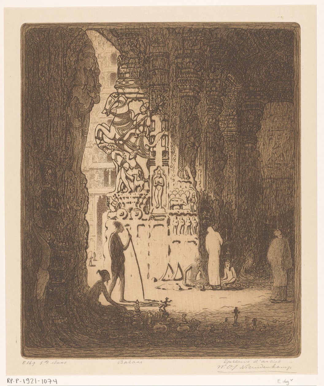 Colonne scolpite in un bazar a Madurai da Wijnand Otto Jan Nieuwenkamp (signed by artist)