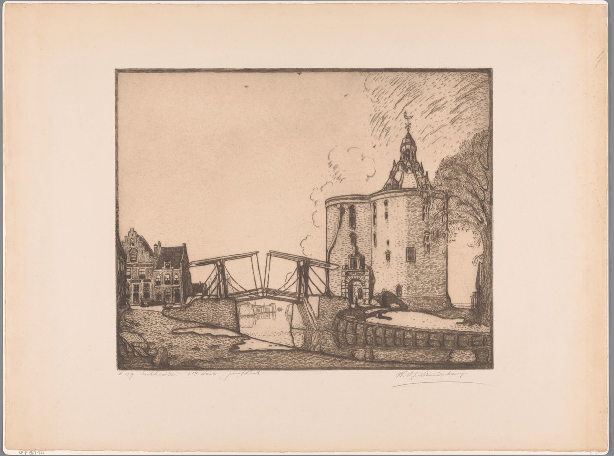 Veduta della Drommedaris a Enkhuizen da Wijnand Otto Jan Nieuwenkamp (signed by artist)