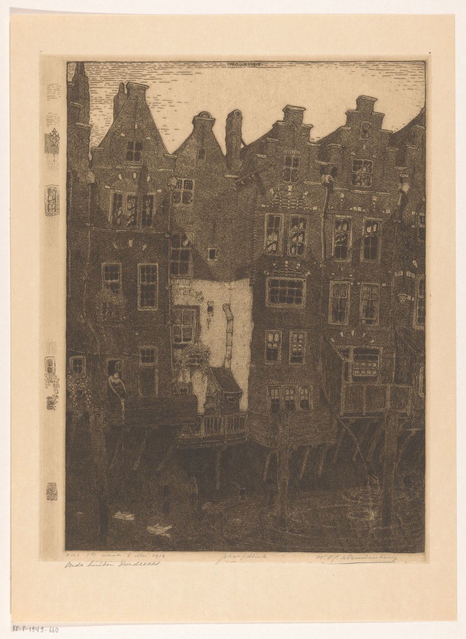 Case sul canale Voorstraatshaven a Dordrecht da Wijnand Otto Jan Nieuwenkamp (signed by artist)