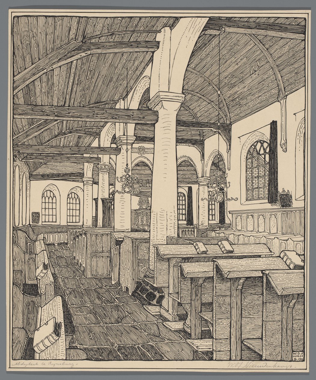Interno della chiesa abbaziale a Rijnsburg da Wijnand Otto Jan Nieuwenkamp (signed by artist)