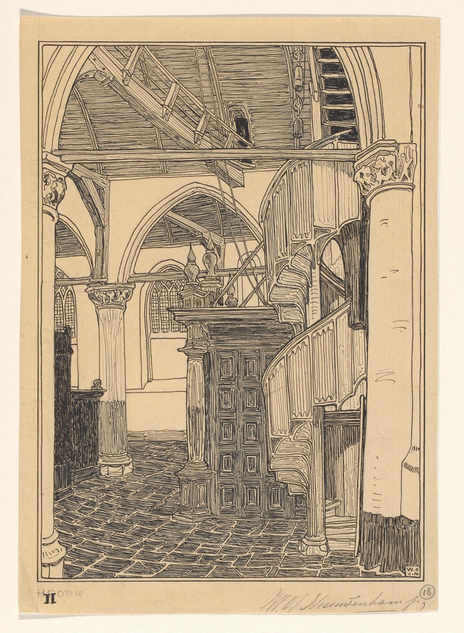 Interno della Noorderkerk a Hoorn da Wijnand Otto Jan Nieuwenkamp (signed by artist)