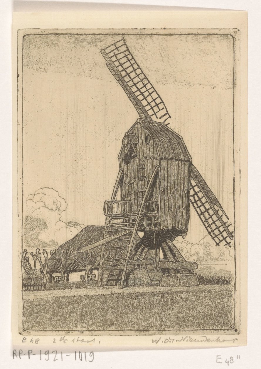 Mulino a vento con due pale vicino a Bennekom da Wijnand Otto Jan Nieuwenkamp (signed by artist)