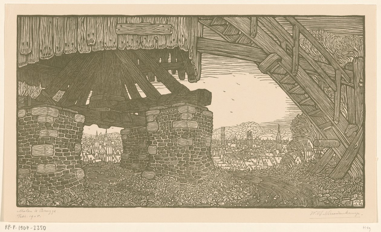 Parte inferiore di un mulino a vento a Bruges da Wijnand Otto Jan Nieuwenkamp (signed by artist)
