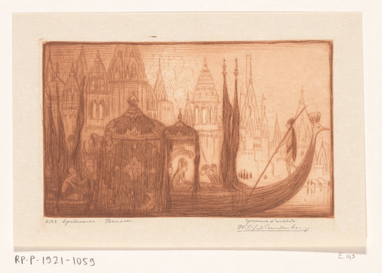 Imbarcazione da diporto sul Gange a Benares da Wijnand Otto Jan Nieuwenkamp (signed by artist)