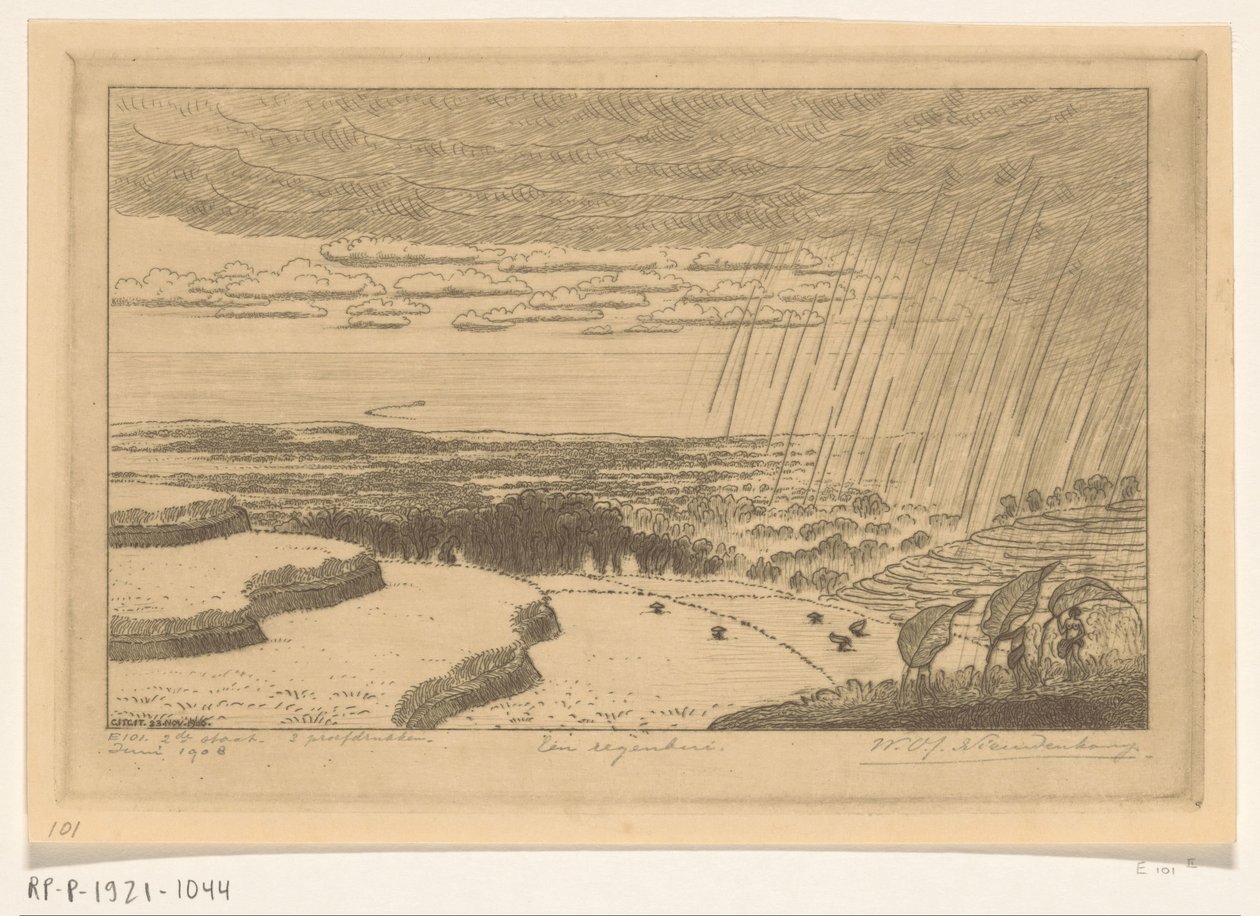 Pioggia sopra le risaie a Gitgit a Bali da Wijnand Otto Jan Nieuwenkamp (signed by artist)