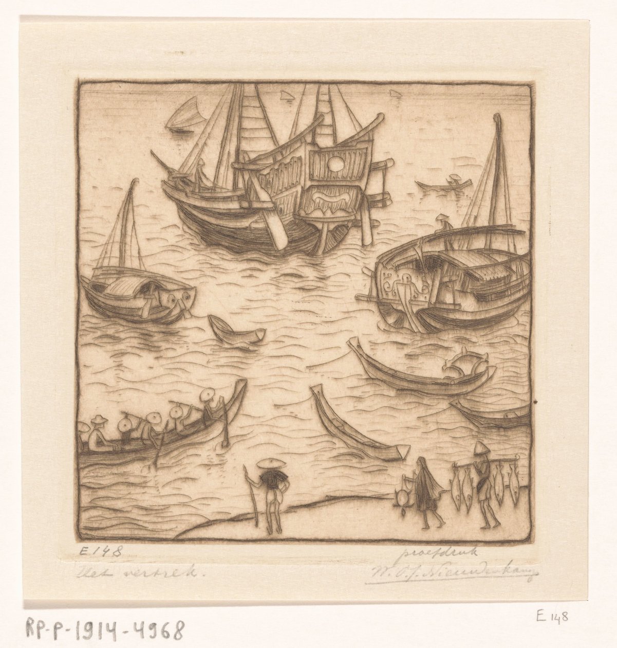 Navi in una baia sulla costa orientale di Lombok da Wijnand Otto Jan Nieuwenkamp (signed by artist)