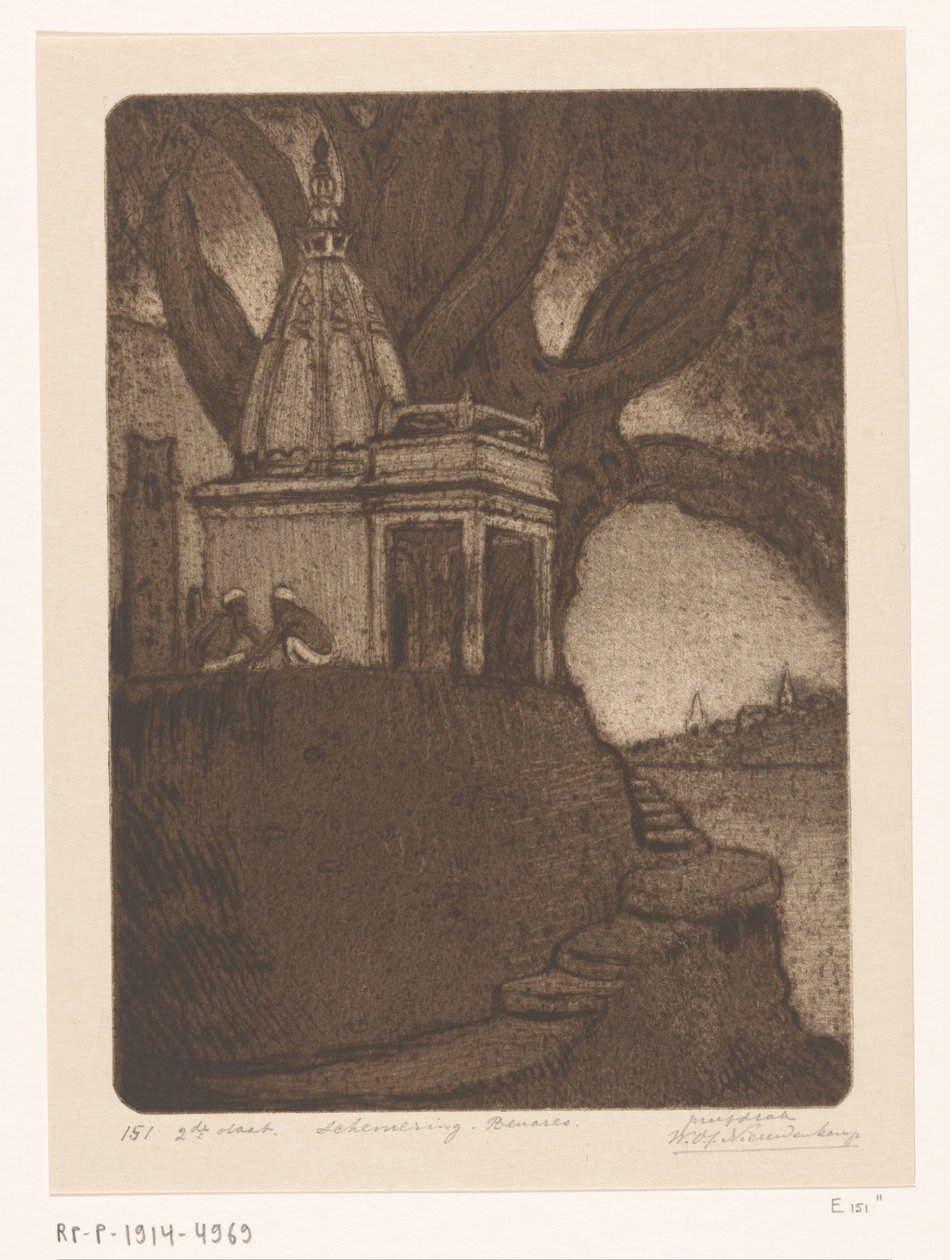 Tempio a Benares di sera (Zonsondergang, Benares) da Wijnand Otto Jan Nieuwenkamp (signed by artist)