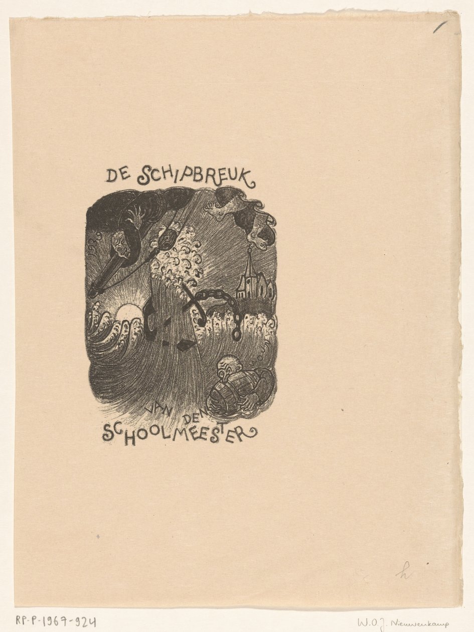 Progetto di una pagina del titolo per: De Schoolmeester, De schipbreuk da Wijnand Otto Jan Nieuwenkamp