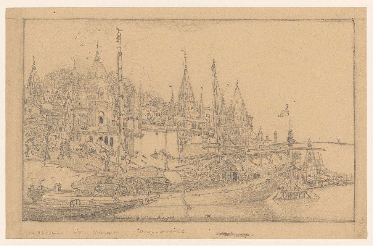 Riva del fiume con navi a Benares da Wijnand Otto Jan Nieuwenkamp