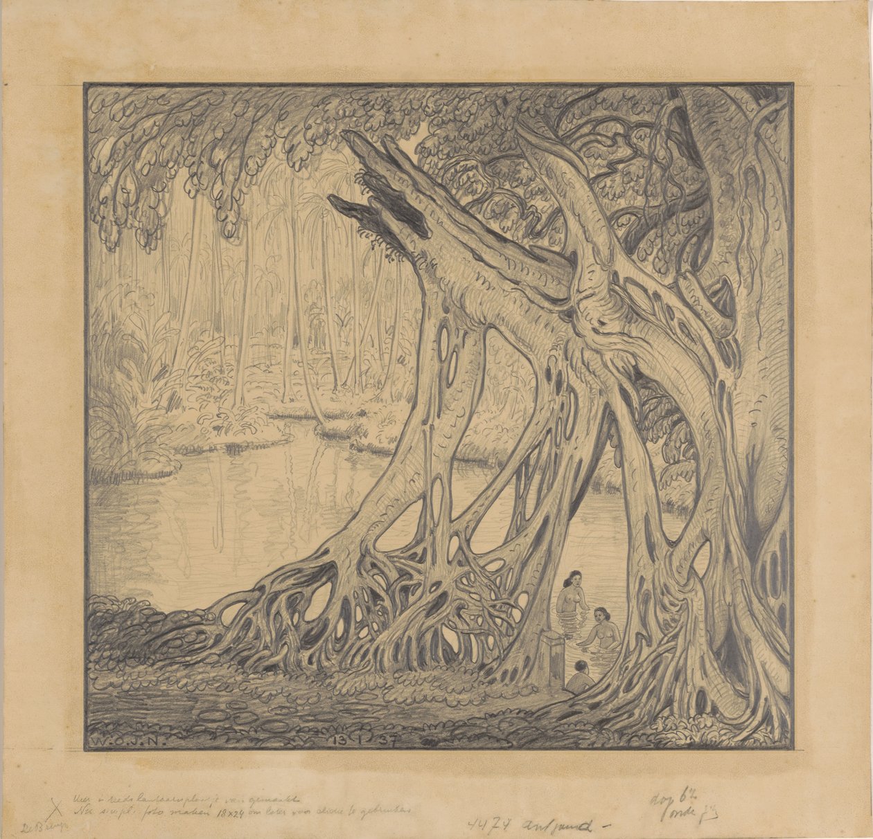 Foresta tropicale con bagnanti da Wijnand Otto Jan Nieuwenkamp