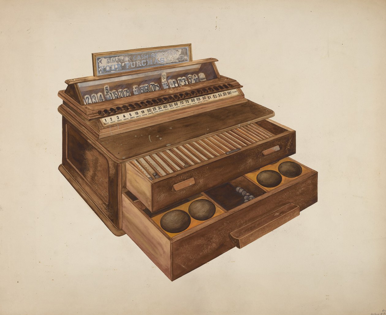 Registratore di cassa in legno da Wilbur M Rice
