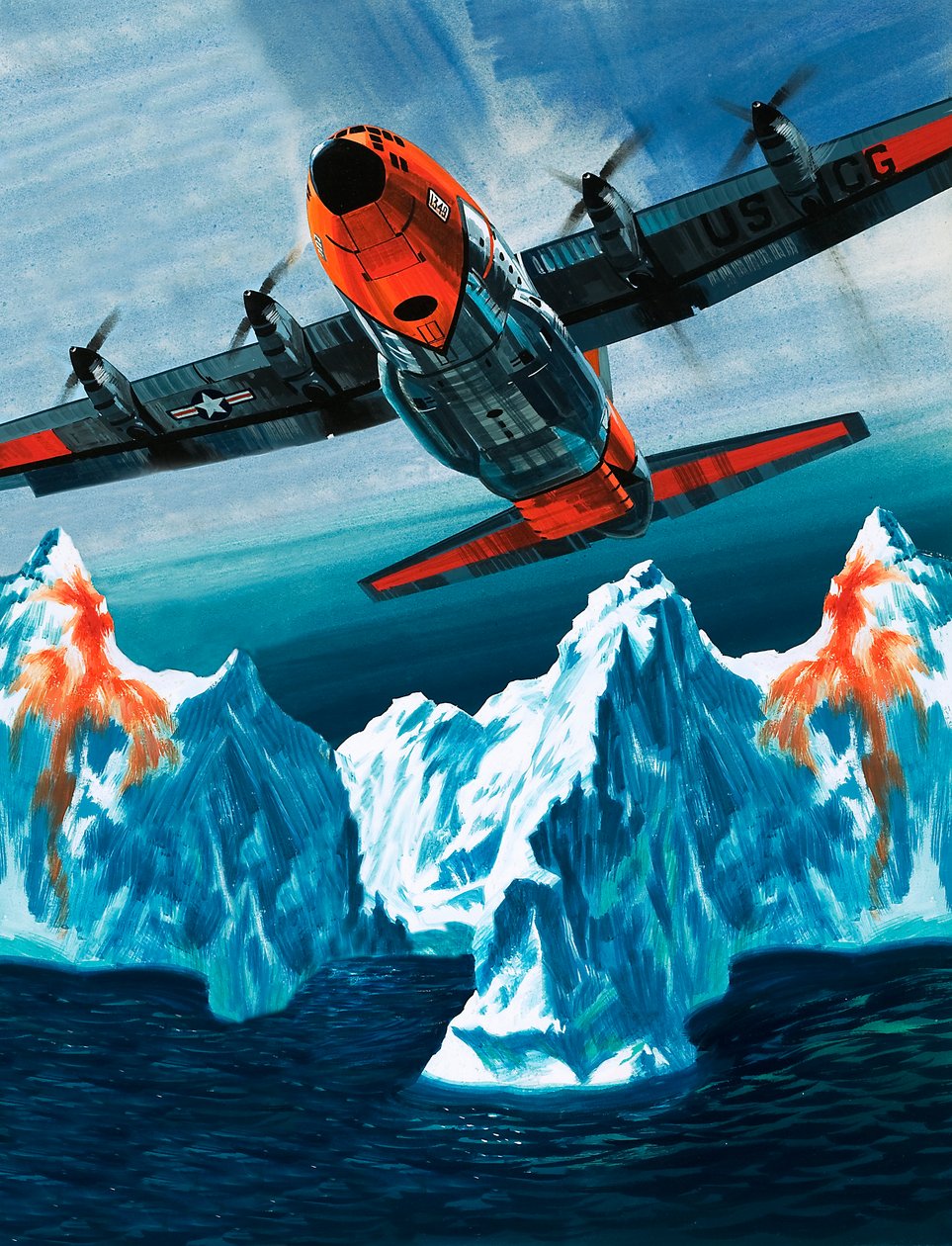 Un Lockheed Hercules che pattuglia gli iceberg per la Guardia Costiera da Wilf (20th century) Hardy