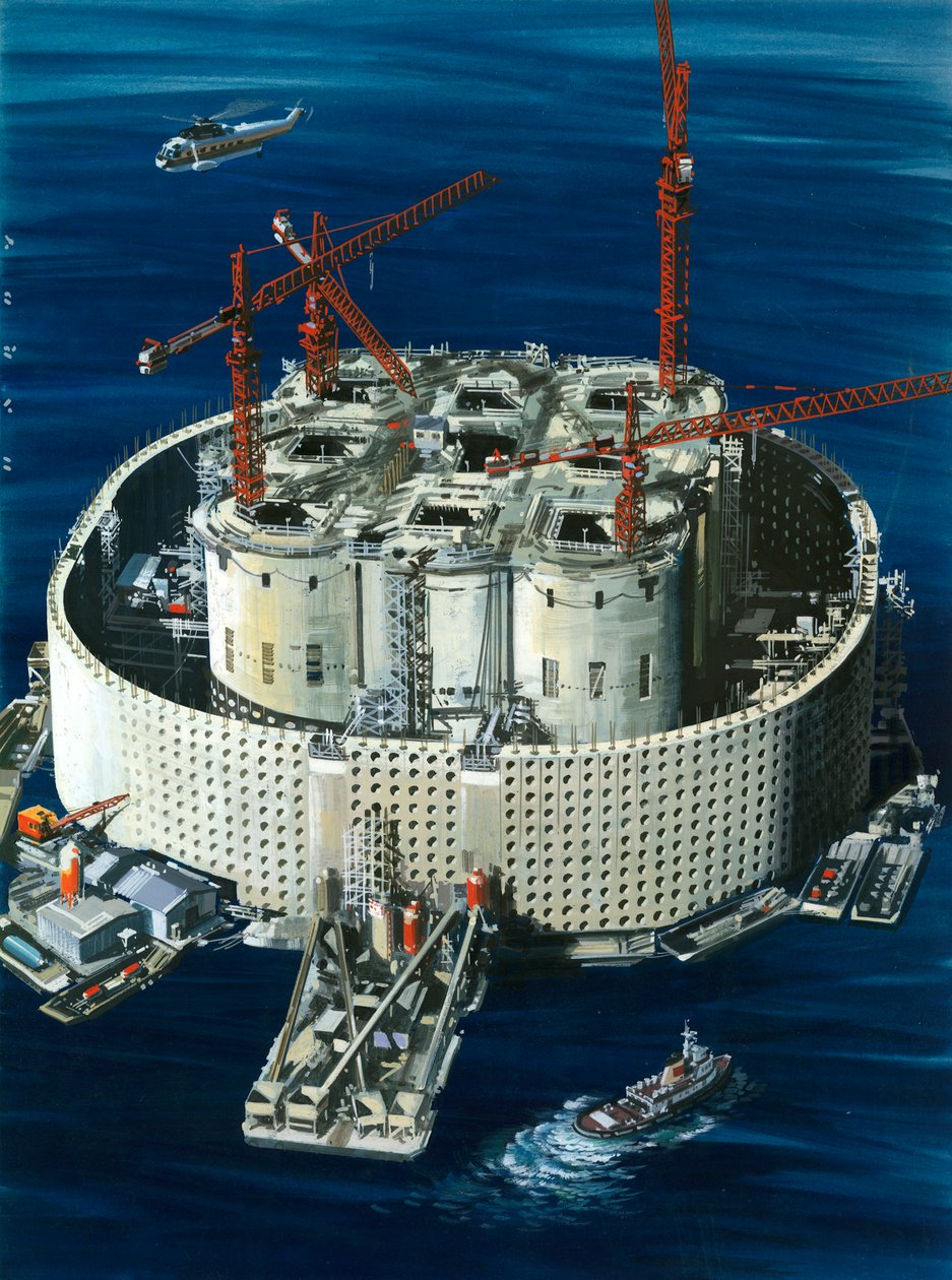 Gigantesca cisterna di cemento e acciaio per il giacimento petrolifero di Ekofisk da Wilf (20th century) Hardy