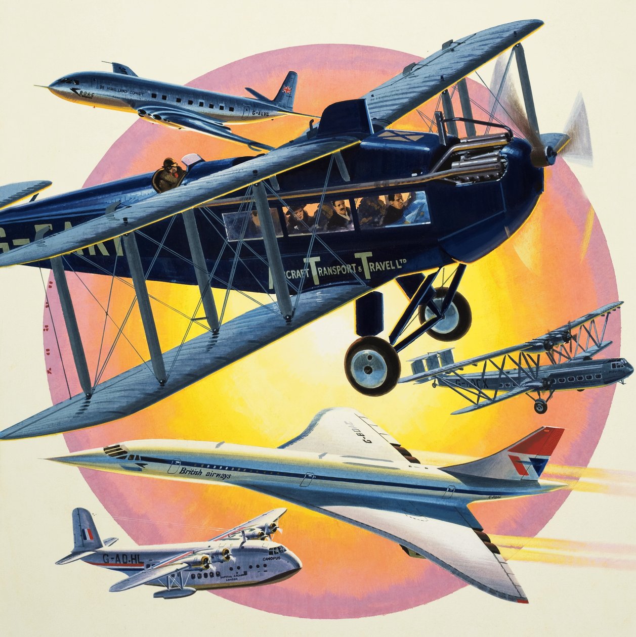 Montaggio di aerei passeggeri tra cui il Concorde (gouache su carta) da Wilf (20th century) Hardy