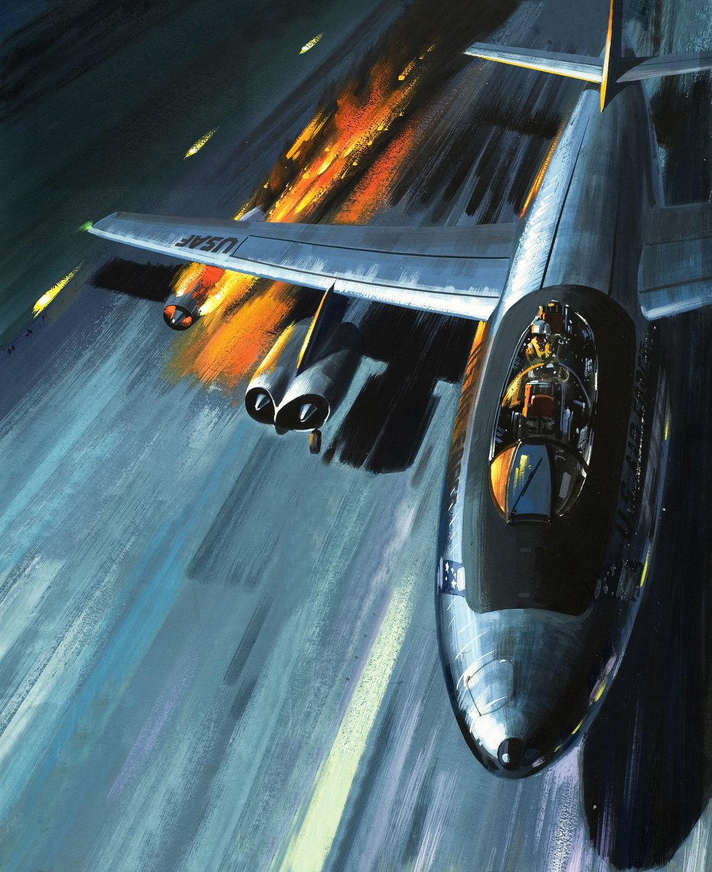 Incubo in un bombardiere in fiamme, illustrazione da "Uomini e macchine". da Wilf (20th century) Hardy