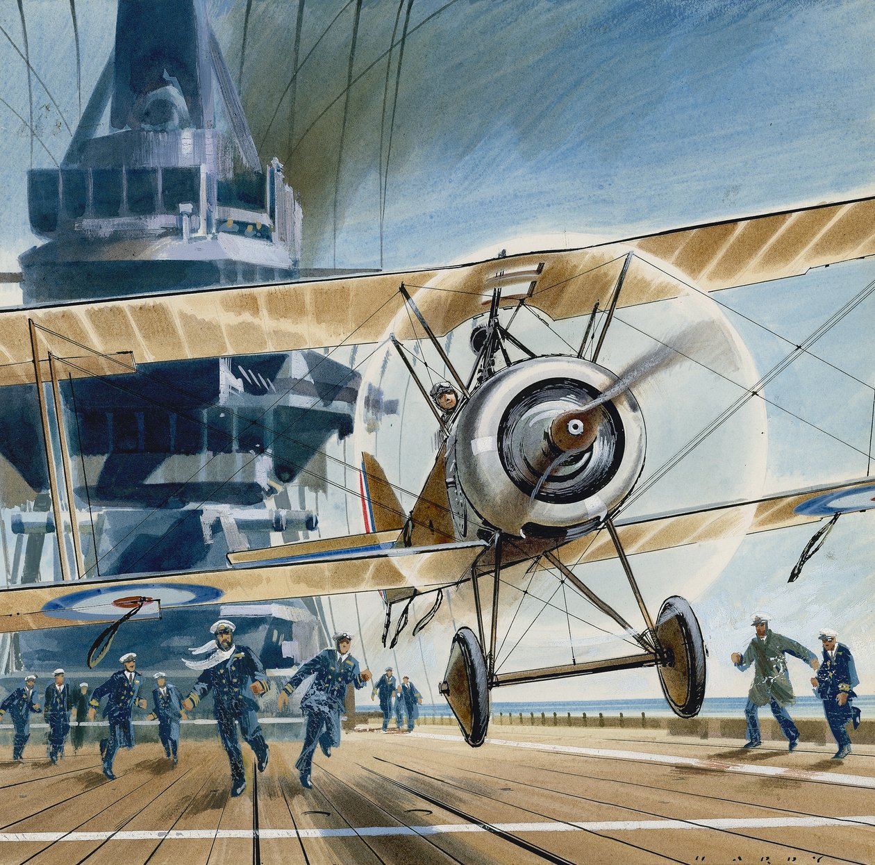 Il primo sbarco sul ponte (gouache su carta) da Wilf (20th century) Hardy