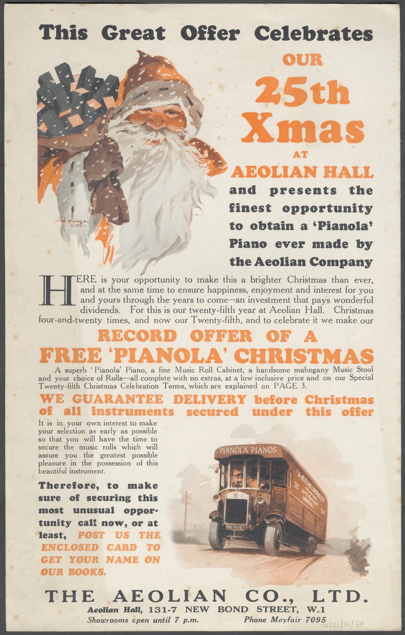 Pianole della Aeolian Company, 1920s da Wilfred Fryer