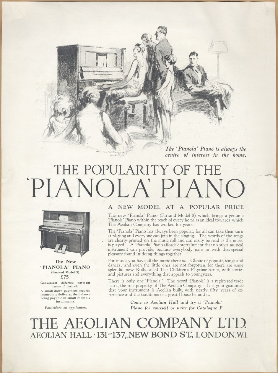 Pianole della Aeolian Company da Wilfred Fryer