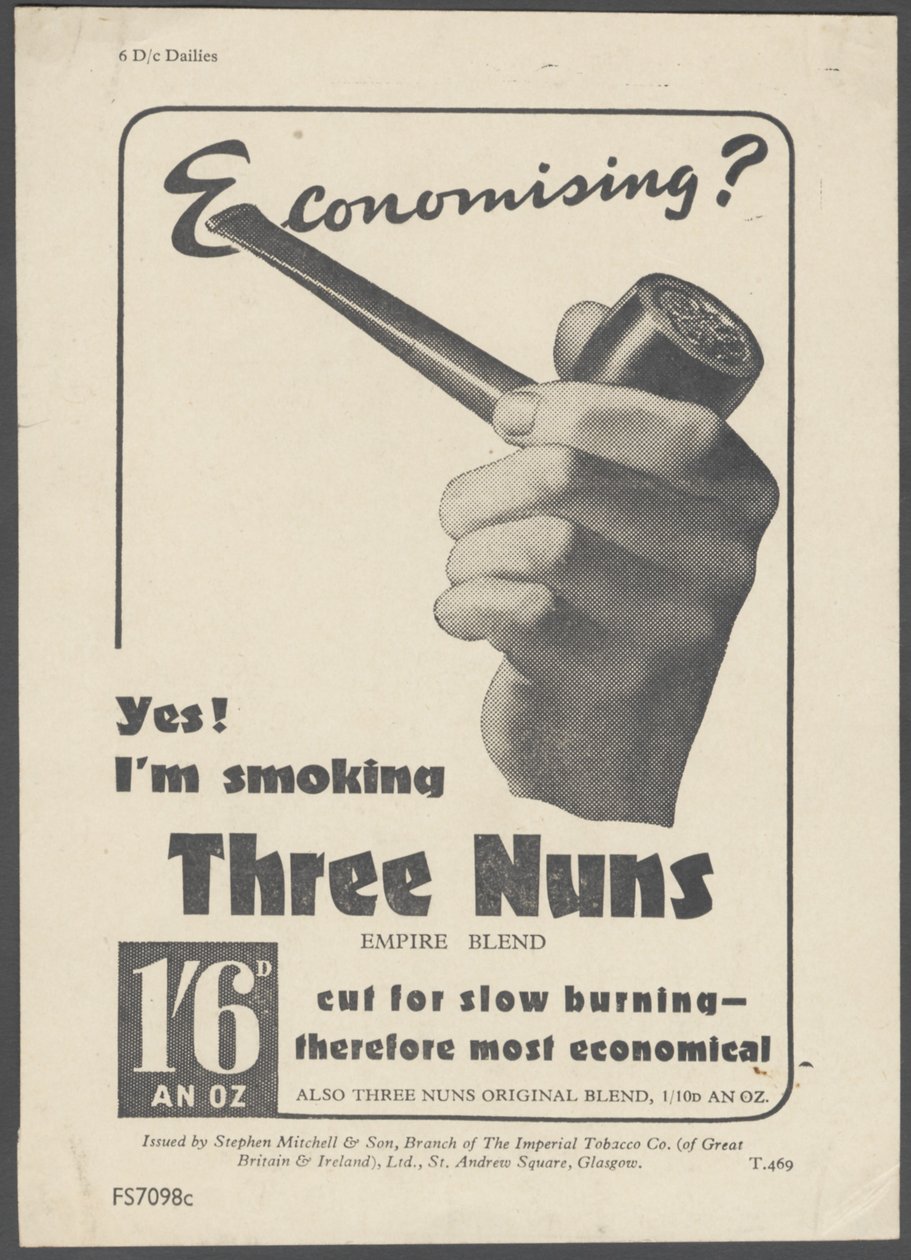 Tabacco da pipa Tre Monache, c. 1930s da Wilfred Fryer