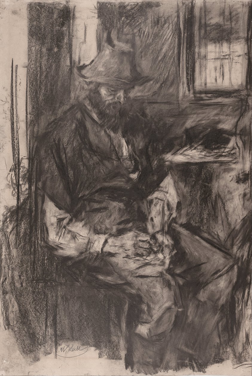 Contadino a un tavolo, che riempie la pipa, 1894 da Wilhelm Maria Hubertus Leibl